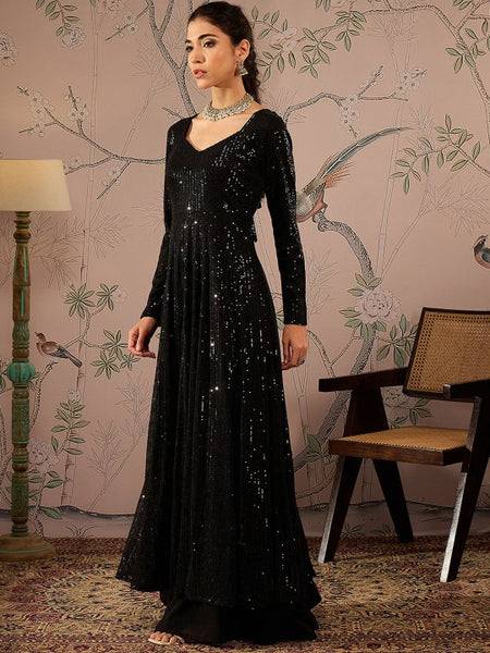 Long Sleeves Sequin Anarkali Kurta For Women, Indian Dress For Women, Indo Western Outfit, Indian Gown Dress For Women, Wedding Guest Outfit VitansEthnics
