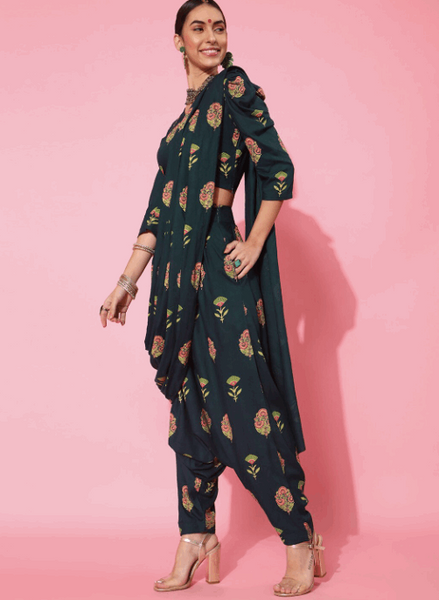 Crop Top With Dhoti Pants And Attached Dupatta | Dhoti Saree vitansethnics
