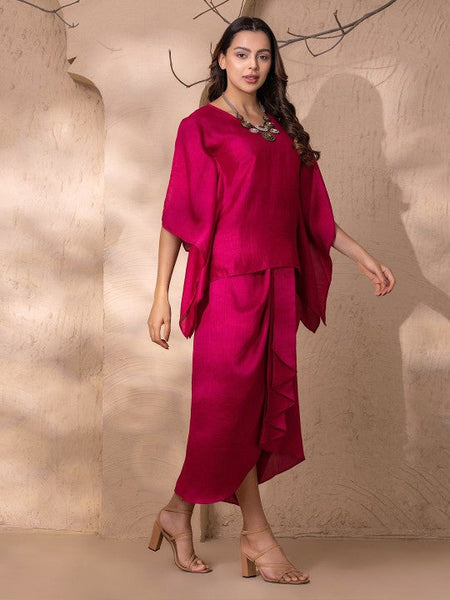 V Neck Kaftan Top with Dhoti Skirt Set VitansEthnics