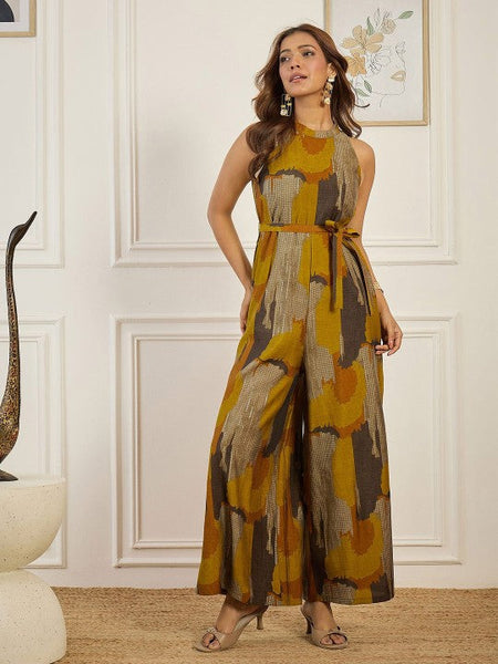 Abstract Printed Halter Neck Sleeveless Jumpsuit VitansEthnics
