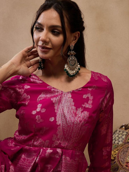 5Woven Pleated Mirror Work Jacquard Anarkali Kurta With Palazzo, Indian Dress, Wedding Guest Party Wear Indo Western Outfit, Palazzo Suit Set VitansEthnics