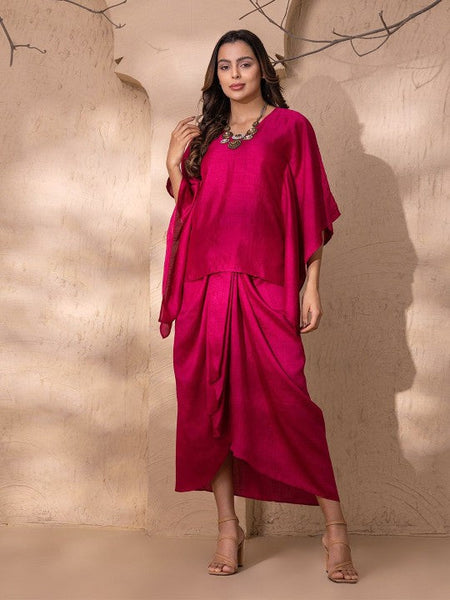 V Neck Kaftan Top with Dhoti Skirt Set VitansEthnics