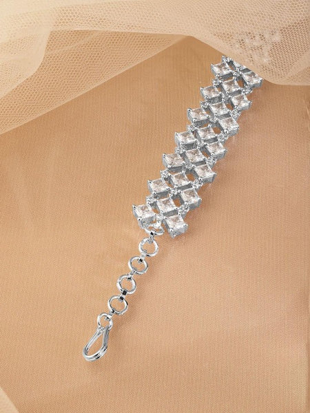 Silver-Plated Sparkling Cubic Zirconia Studded Wide Bracelet (Copy) VitansEthnics