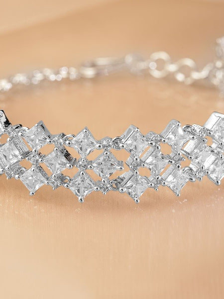 Silver-Plated Sparkling Cubic Zirconia Studded Wide Bracelet (Copy) VitansEthnics