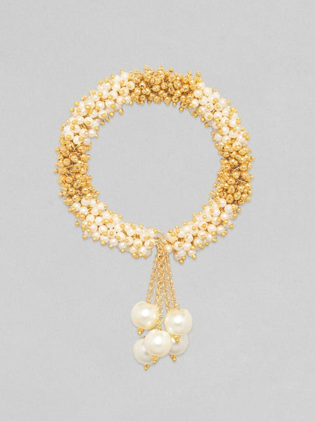 Gold Plated Handcrafted Cuff Bracelet With Pearls And Golden Beads (Copy) VitansEthnics