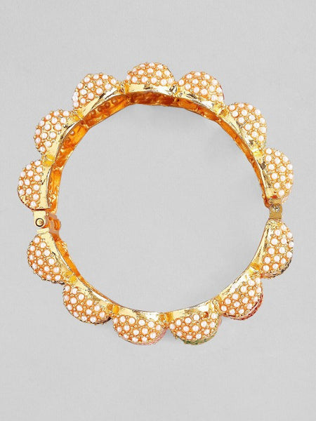 Gold Plated Handcrafted White Pearl Beaded Kada Bracelet (Copy) VitansEthnics