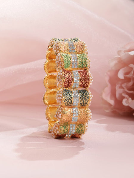 Gold Plated Handcrafted White Pearl Beaded Kada Bracelet (Copy) VitansEthnics