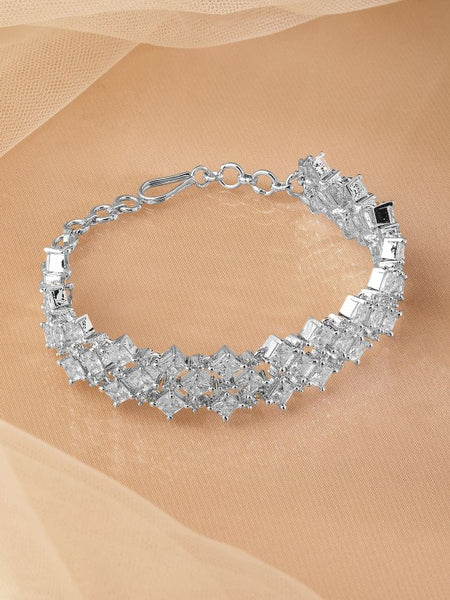 Silver-Plated Sparkling Cubic Zirconia Studded Wide Bracelet (Copy) VitansEthnics