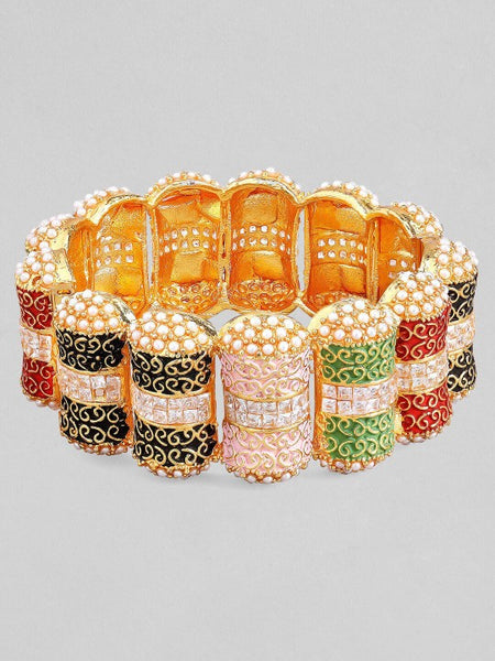 Gold Plated Handcrafted White Pearl Beaded Kada Bracelet (Copy) VitansEthnics