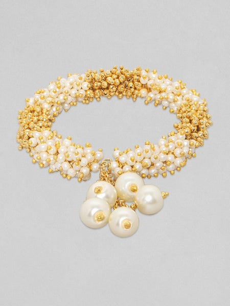 Gold Plated Handcrafted Cuff Bracelet With Pearls And Golden Beads (Copy) VitansEthnics