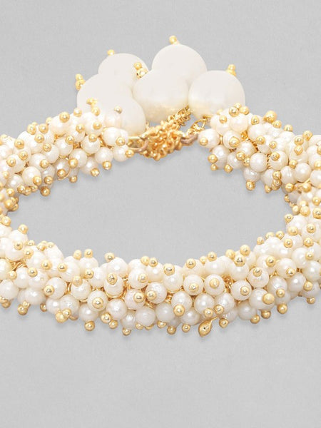 Gold Plated Handcrafted White and Gold Pearl Beaded Kada Bracelet (Copy) VitansEthnics