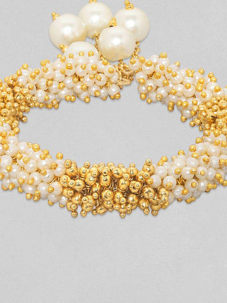 Gold Plated Handcrafted Cuff Bracelet With Pearls And Golden Beads (Copy) VitansEthnics