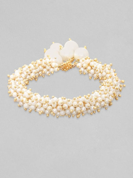 Gold Plated Handcrafted White and Gold Pearl Beaded Kada Bracelet (Copy) VitansEthnics