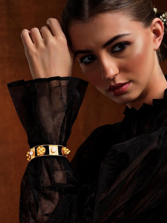 Brass Cubic Zirconia Rhodium-Plated Cuff Bracelet (Copy) VitansEthnics