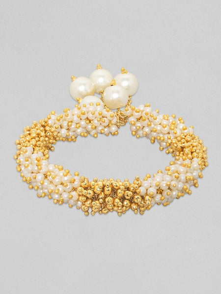 Gold Plated Handcrafted Cuff Bracelet With Pearls And Golden Beads (Copy) VitansEthnics