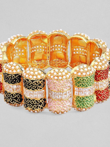 Gold Plated Handcrafted White Pearl Beaded Kada Bracelet (Copy) VitansEthnics