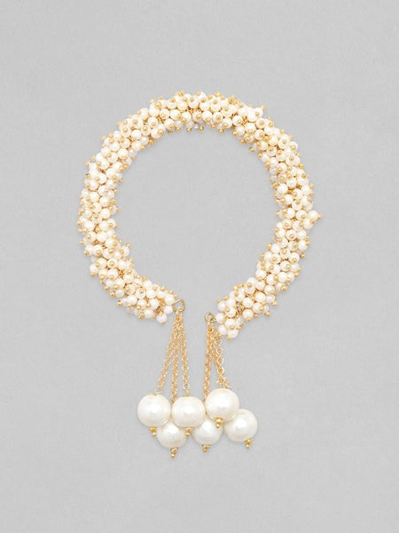 Gold Plated Handcrafted White and Gold Pearl Beaded Kada Bracelet (Copy) VitansEthnics