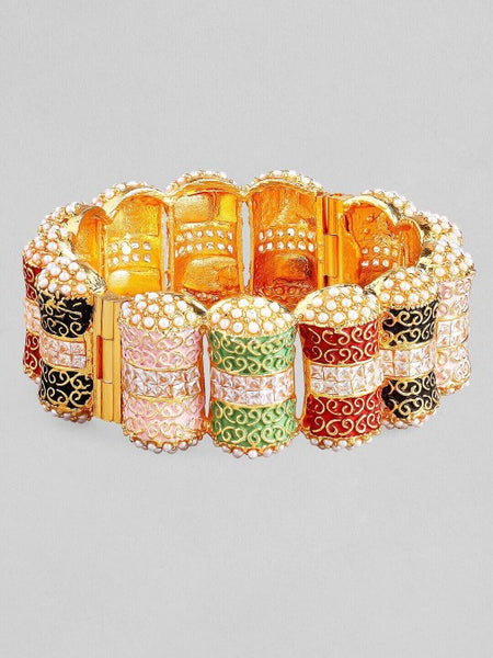 Gold Plated Handcrafted White Pearl Beaded Kada Bracelet (Copy) VitansEthnics