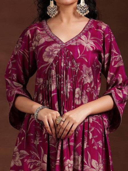 Women Indo Western Floral Printed Pleated Tunic & Palazzos Ethnic Co-Ords Set VitansEthnics
