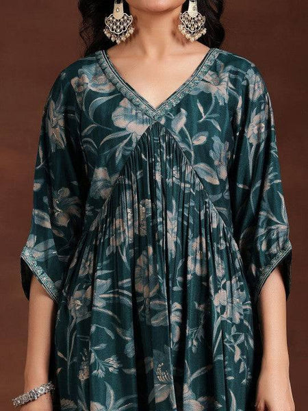 Women Indo Western Floral Printed Pleated Tunic & Palazzos Ethnic Co-Ords Set VitansEthnics