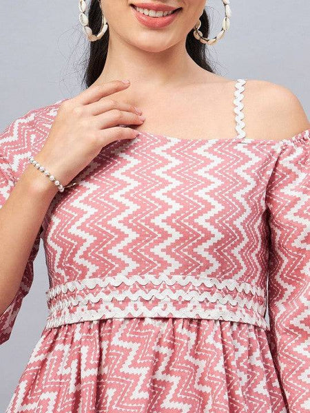 Women Indo Western Printed One-Shoulder Neck Pure Cotton Ethnic Co-Ords Set VitansEthnics