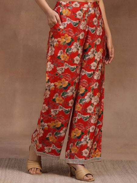 Women Indo Western Red Floral Printed Tunic & Palazzo Ethnic Co-Ords Set VitansEthnics