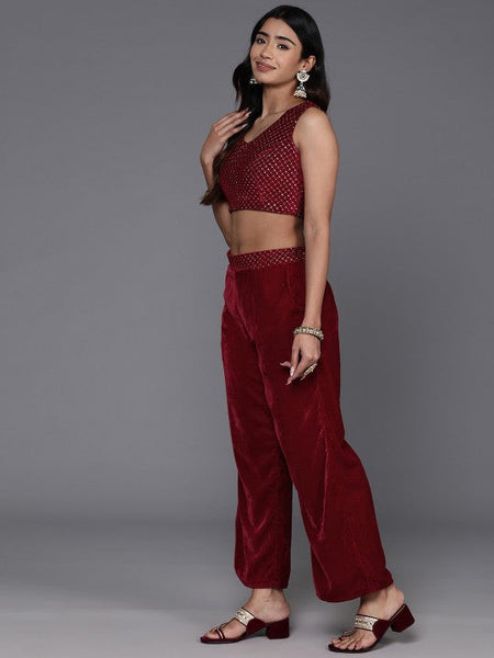 Women Indo Western Embroidered Crop Top with Palazzos & Shrug Co-Ords Set VitansEthnics