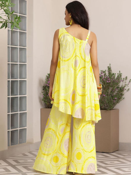 Women Indo Western Printed One Shoulder Tunic Top With Palazzos Co-Ords Set VitansEthnics