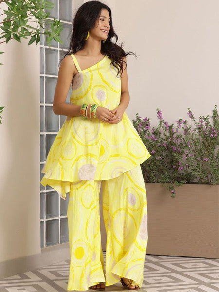 Women Indo Western Printed One Shoulder Tunic Top With Palazzos Co-Ords Set VitansEthnics