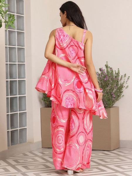 Women Indo Western Printed One Shoulder Tunic Top With Palazzos Co-Ords Set VitansEthnics