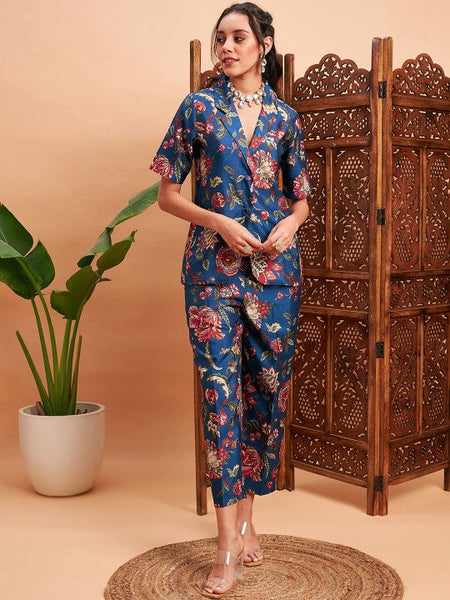 Women Floral Printed Blazer & Pants Co-Ord Set VitansEthnics