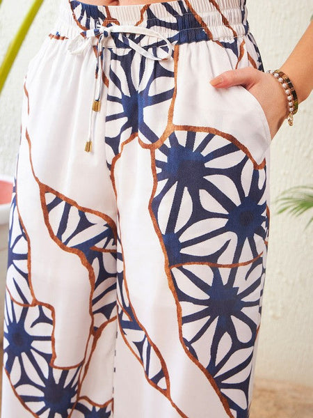 Women White Abstract Printed High Neck Top With Palazzos Co-ords Set VitansEthnics