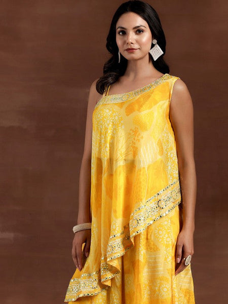 Women Indo Western Floral Printed High Low Tunic With Wide Leg Palazzos Co-Ords Set VitansEthnics