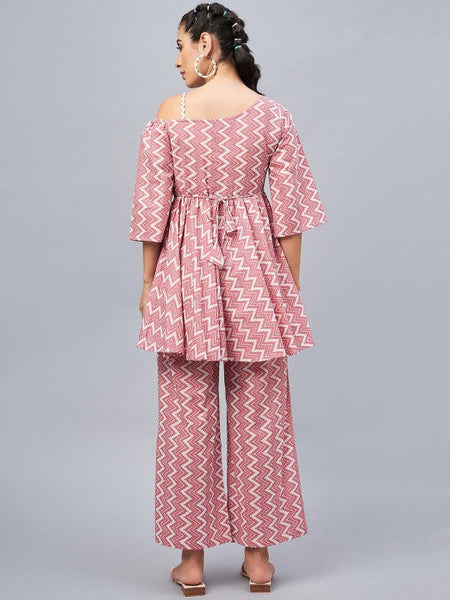 Women Indo Western Printed One-Shoulder Neck Pure Cotton Ethnic Co-Ords Set VitansEthnics