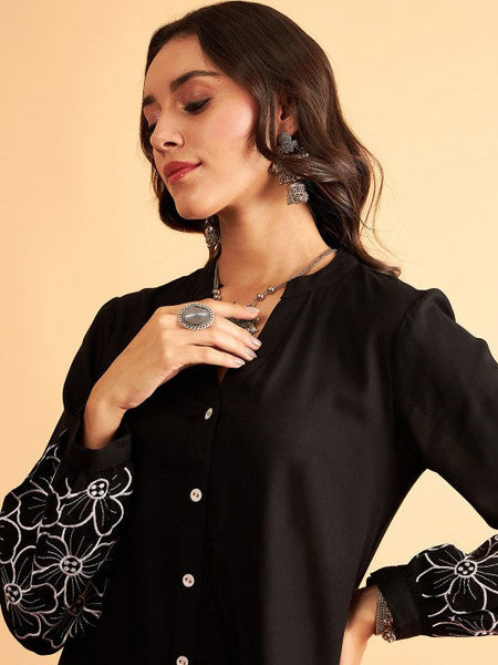 Women Floral Embroidered Shirt-Collar Shirt & Trousers Co-ords Set VitansEthnics