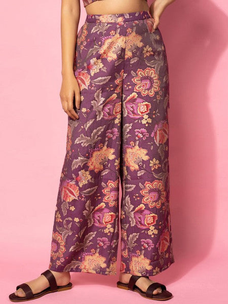 Women Indo Western Floral Printed Crop Top With Shrug & Palazzo Ethnic Co-Ords Set VitansEthnics