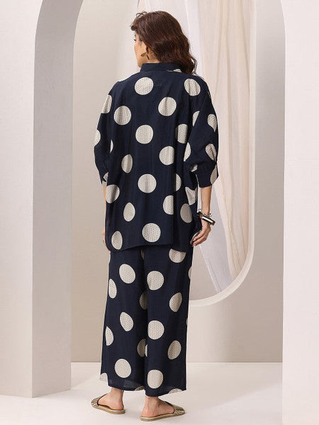 Women Indo Western Polka Dot Printed Kimono Style Shirt With Palazzo Co-Ords Set VitansEthnics