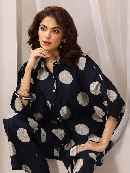 Women Indo Western Polka Dot Printed Kimono Style Shirt With Palazzo Co-Ords Set VitansEthnics