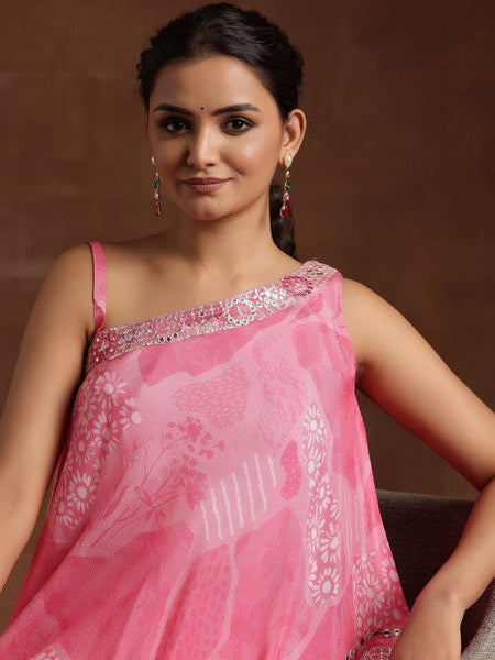 Women Indo Western Floral Printed One Shoulder Sleeveless Tunic & Palazzo With Slip Co-Ords Set VitansEthnics