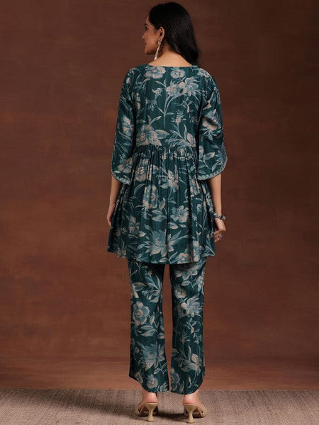Women Indo Western Floral Printed Pleated Tunic & Palazzos Ethnic Co-Ords Set VitansEthnics