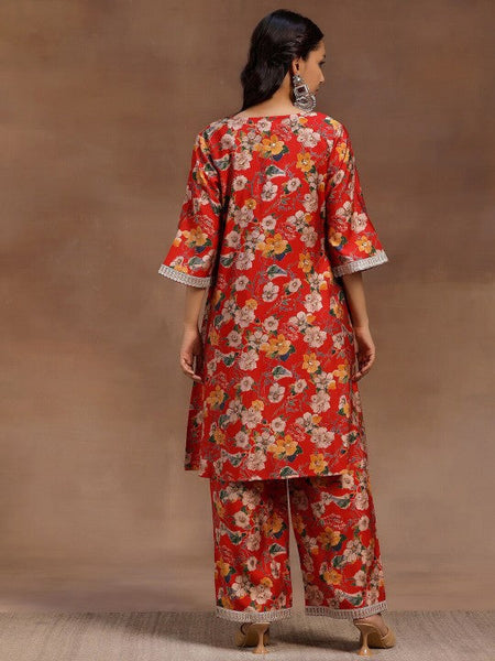 Women Indo Western Red Floral Printed Tunic & Palazzo Ethnic Co-Ords Set VitansEthnics