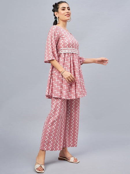 Women Indo Western Printed One-Shoulder Neck Pure Cotton Ethnic Co-Ords Set VitansEthnics