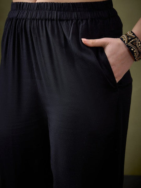 Women Black Embroidered Shirt With Palazzos Co-ords Set VitansEthnics