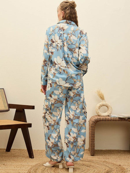 WomenOversized Floral Printed Long Sleeves Shirt With Palazzo Co-ords Set VitansEthnics