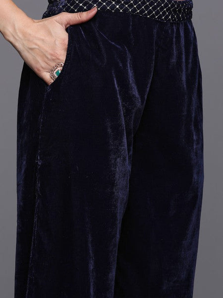 Women Indo Western Embroidered Velvet Crop Top with Palazzos & Shrug Co-Ords Set VitansEthnics