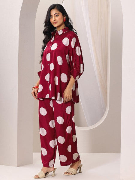 Women Indo Western Polka Dot Printed Kimono Style Shirt With Palazzo Co-Ords Set VitansEthnics