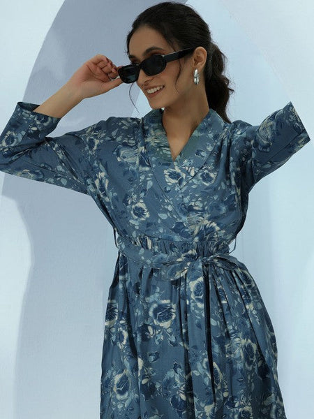 Women Indo Western Floral Printed Wrap Tunic With Trousers Ethnic Co-Ords Set VitansEthnics