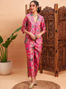 Women Floral Printed Blazer With Straight Pants Co-Ords Set VitansEthnics