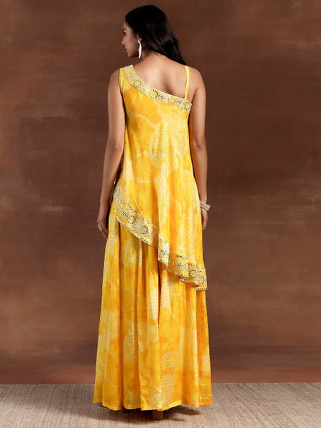 Women Indo Western Floral Printed High Low Tunic With Wide Leg Palazzos Co-Ords Set VitansEthnics
