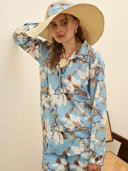 WomenOversized Floral Printed Long Sleeves Shirt With Palazzo Co-ords Set VitansEthnics
